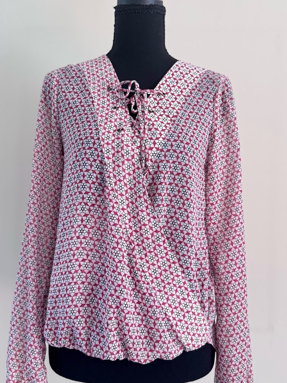 Mossimo Supply Co. Pink Geometric Tie-Neck Blouse